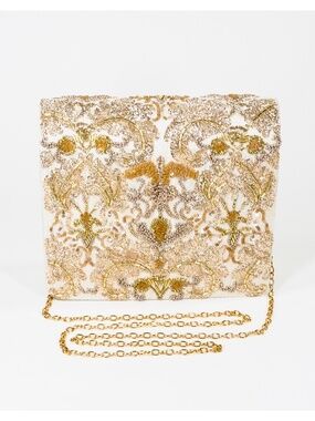 Vintage Ornate Beaded Embroidered Evening Bag Purple Sack Handbag Purse Retro